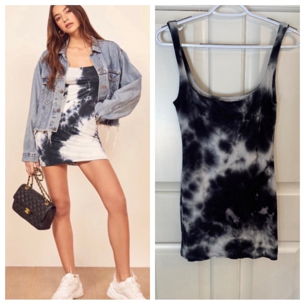 Reformation Becky mini tank dress Tie Dye navy white 33520